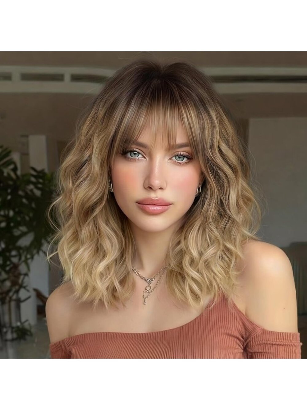 Women's Dark Blonde 14 Inch Heat Resistant Synthetic Fiber Shoulder Length Wigs